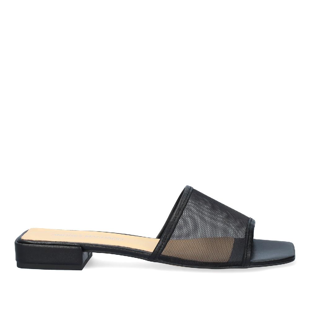 Andres machado Sandalia plana en piel negro Oferta especial de fábrica