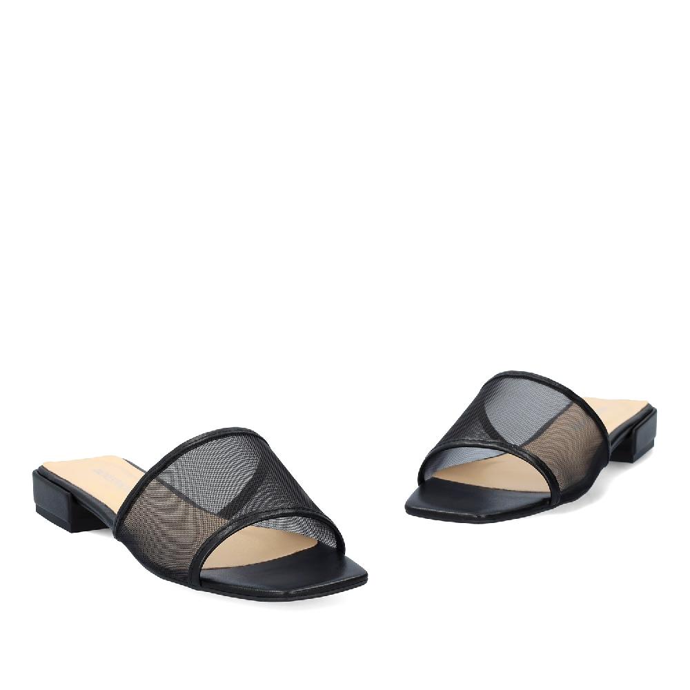 Andres machado Sandalia plana en piel negro Oferta especial de fábrica
