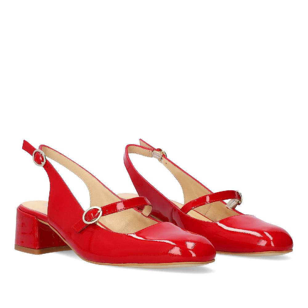 Andres machado Salón de estilo Mary Jane charol con tacón en piel rojo