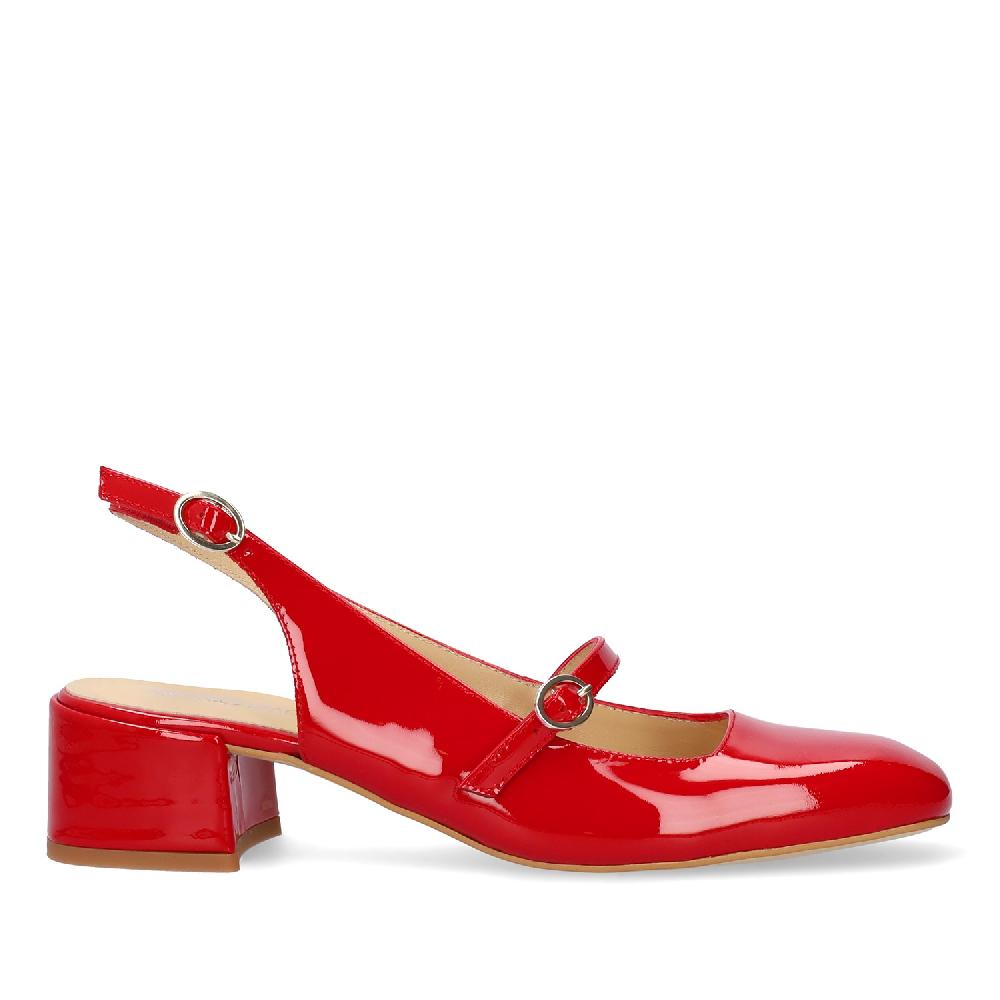 Andres machado Salón de estilo Mary Jane charol con tacón en piel rojo Outlet
