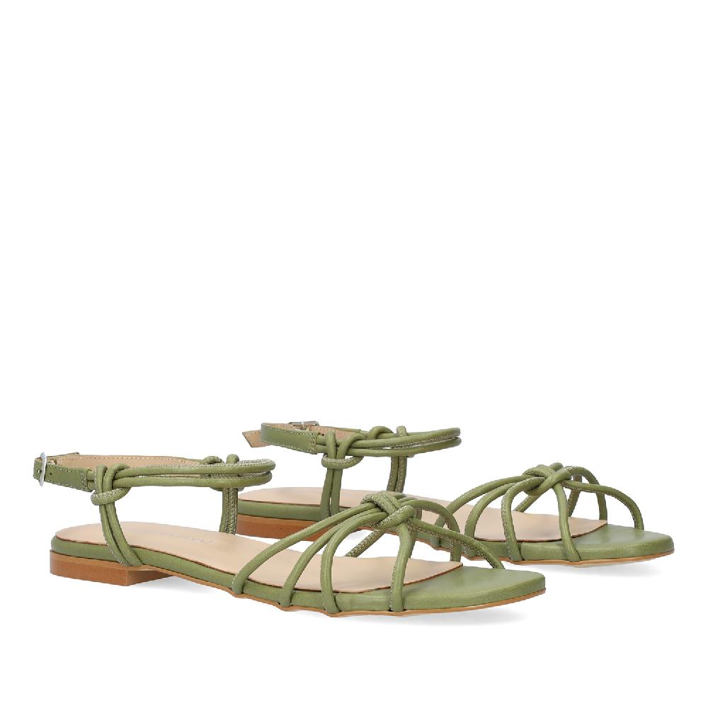Andres machado Sandalia plana en piel Kaki