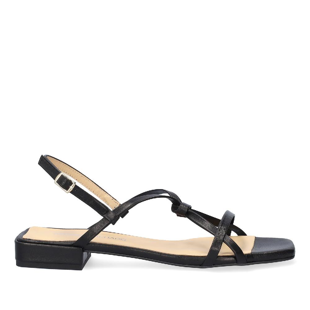 Andres machado Sandalia plana en piel negro Tienda de fábrica