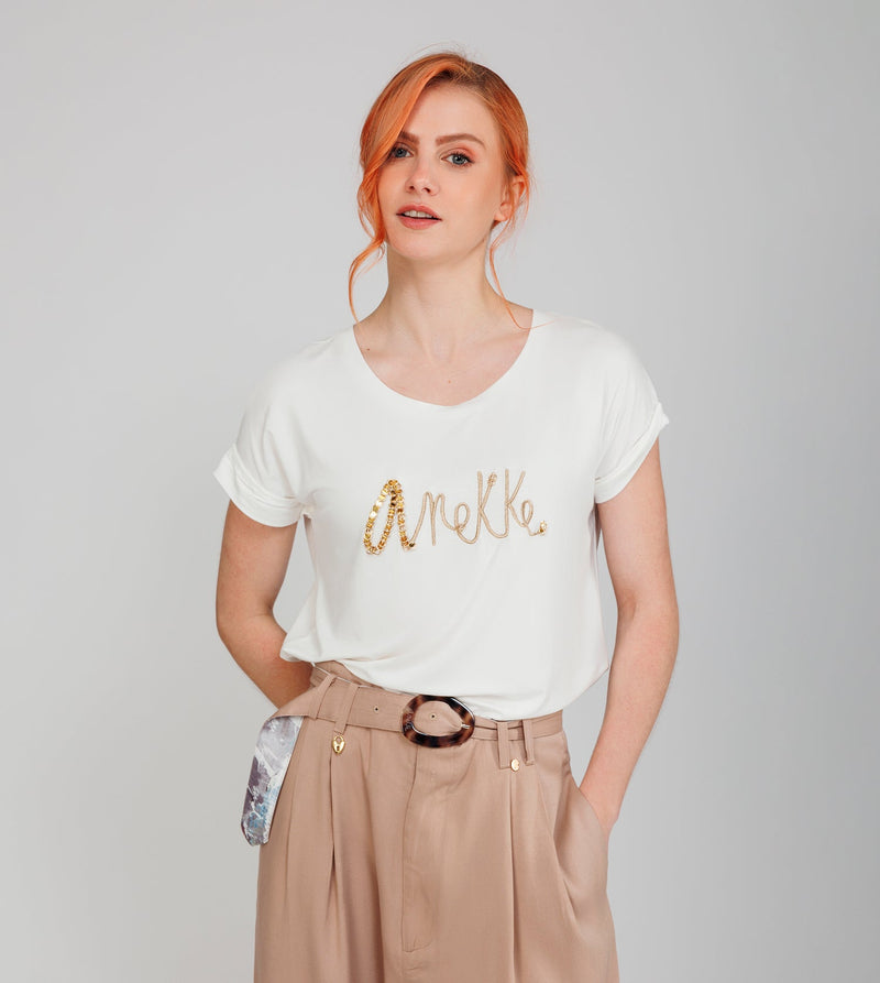 Anekke White short-sleeve T-shirt with logo 2025