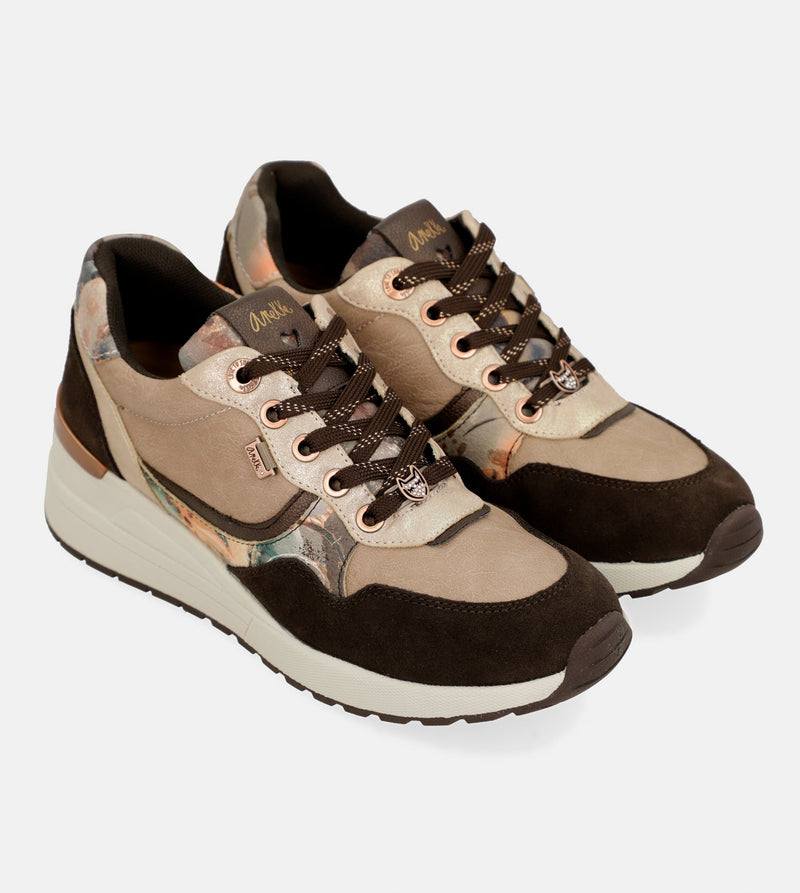Anekke Brown Padded Sports Sneakers with Wedge Libre de impuestos