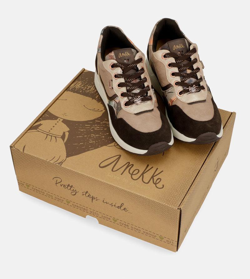 Anekke Brown Padded Sports Sneakers with Wedge Libre de impuestos