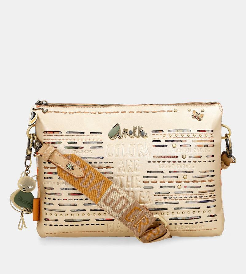 Anekke Nature Pachamama golden crossbody bag with two compartments ÚLTIMAS EDICIONES