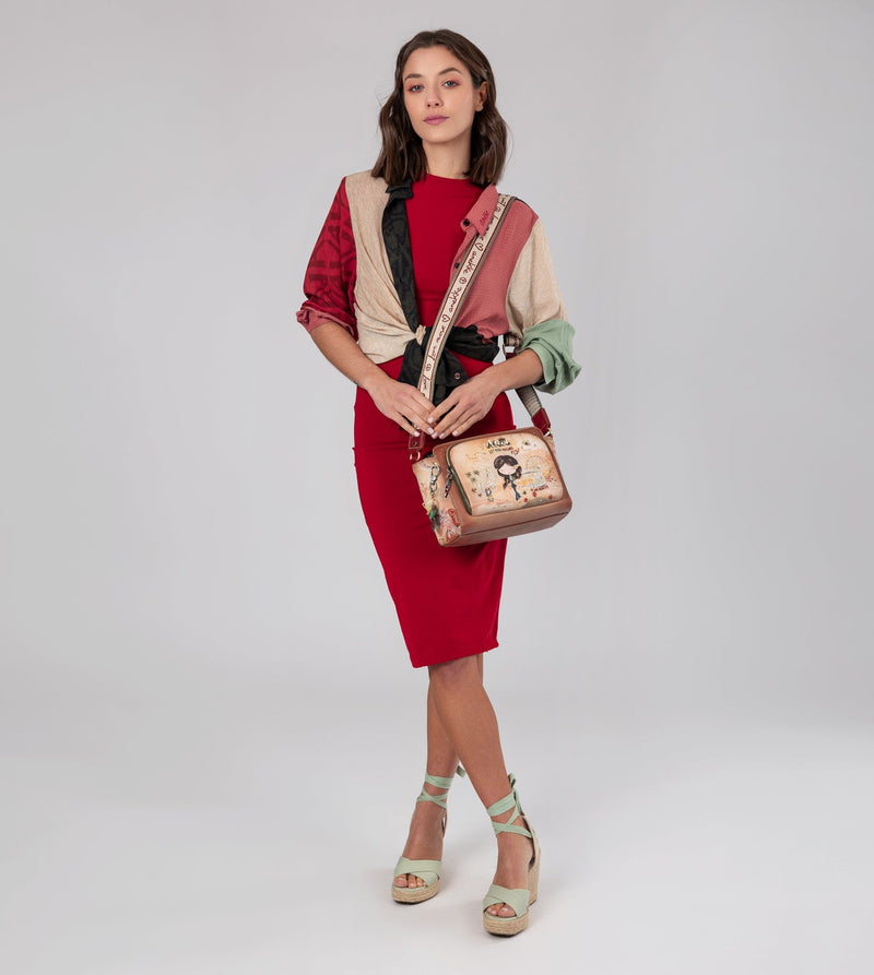 Anekke Peace & Love camel rectangular crossbody bag Último día