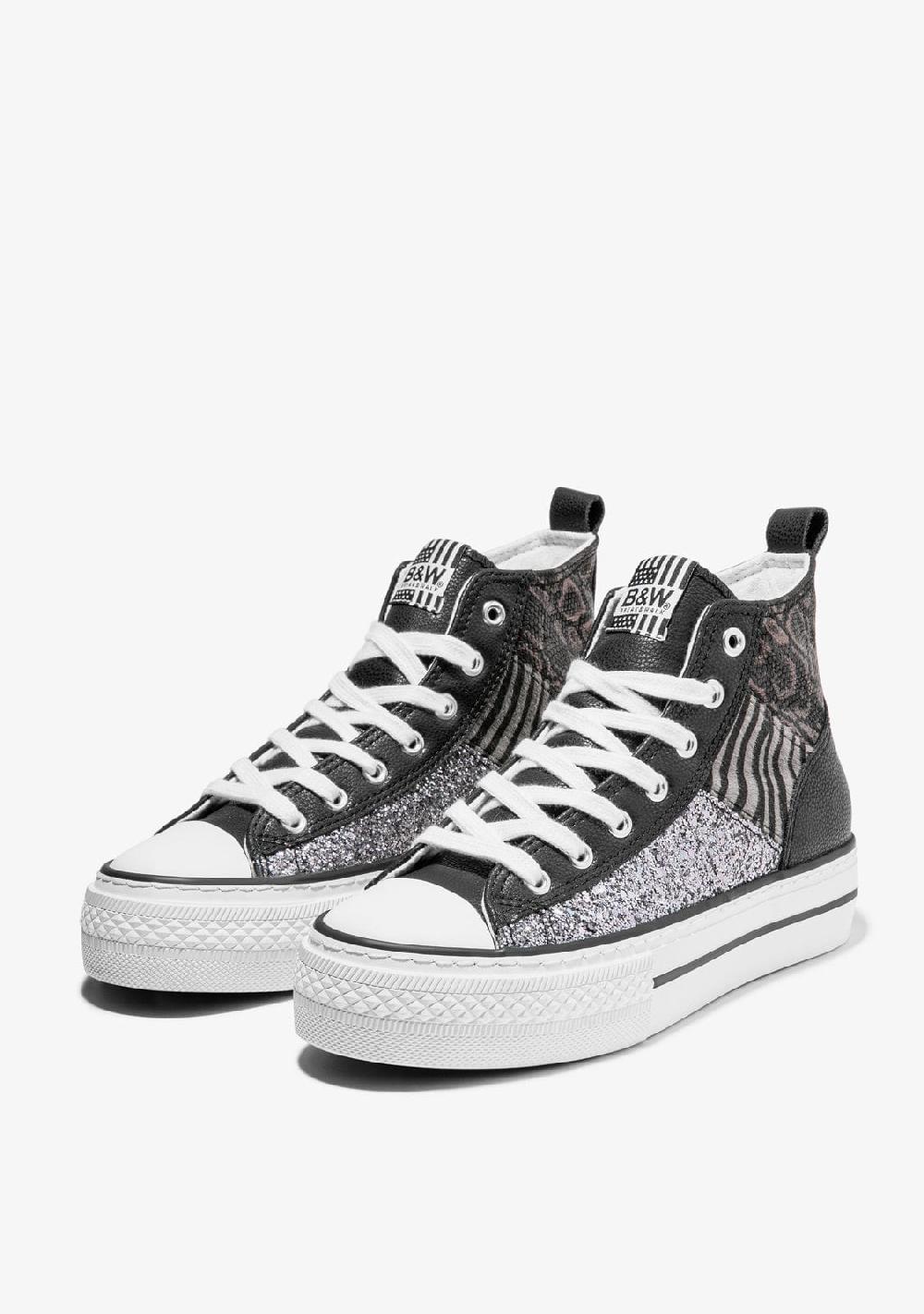 Break & walk Zapatillas Altas Plataforma Patchwork Negro Estampado