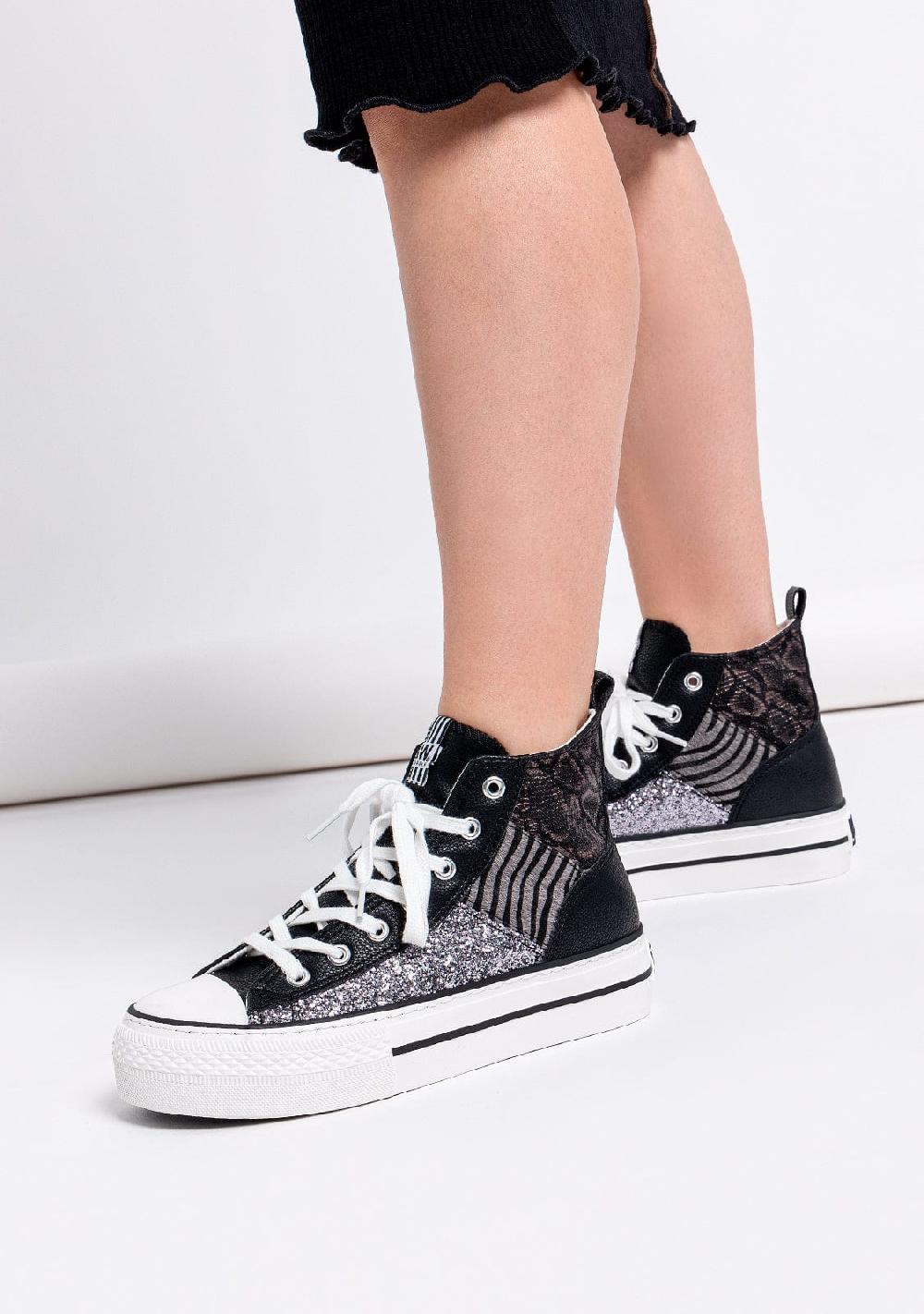 Break & walk Zapatillas Altas Plataforma Patchwork Negro Estampado Último día