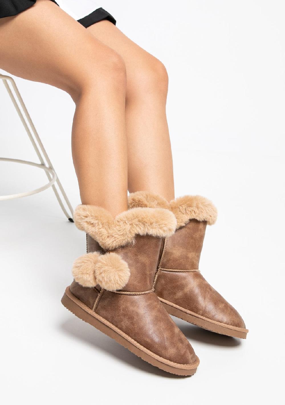 Break & walk Botas Australianas Pompón Pelo Napa Camel Outlet online