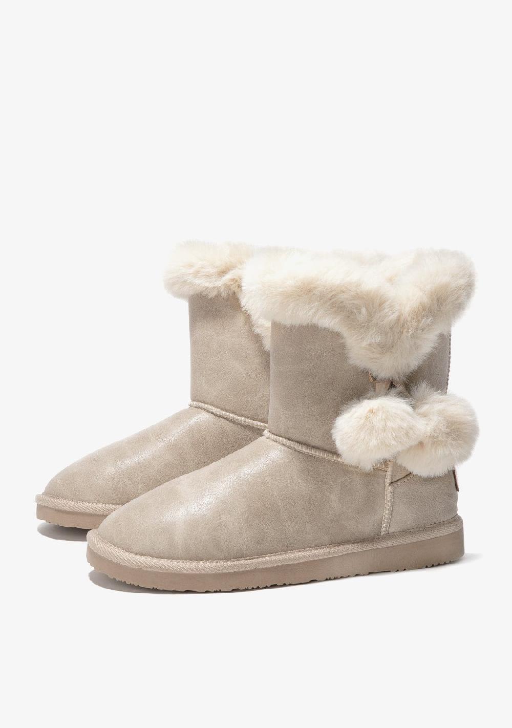 Break & walk Botas Australianas Pompón Pelo Napa Beige