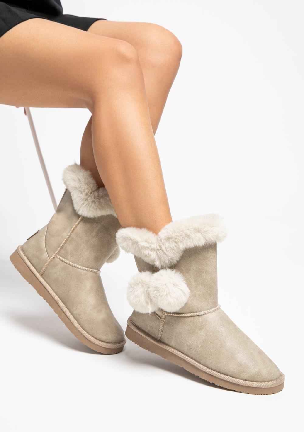Break & walk Botas Australianas Pompón Pelo Napa Beige En oferta