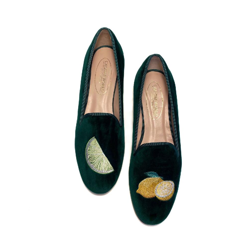 ﻿Calita Shoes ​LOAFERS DARK GREEN 12TX VELVET LIMA AND LEMON