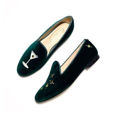 Calita Shoes ​LOAFERS DARK GREEN 12TX VELVET MARTINI AND OLIVES. (MINI OLIVE LEFT HEEL) Limitado a 3 días