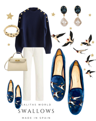 Calita Shoes LOAFERS MARINO 01TX VELVET ​SWALLOWS Ofertas especiales
