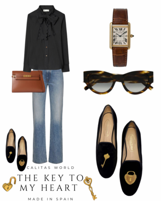Calita Shoes ​LOAFERS BLACK VELVET YOU HAVE THE KEY OF MY HEART Grandes ahorros