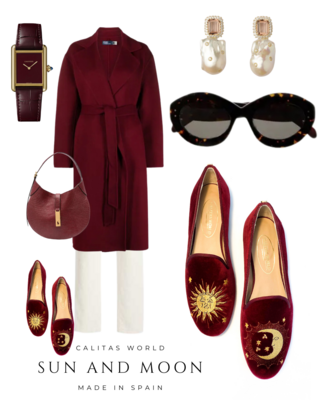 Calita Shoes LOAFERS BURGUNDY VELVET R48 ​SUN AND BAROQUE MOON En línea
