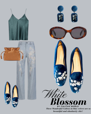 Calita Shoes ​LOAFERS MARINE 01TX VELVET WHITE BLOSSOM Venta caliente