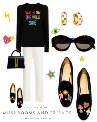 Calita Shoes ​LOAFERS BLACK VELVET MUSHROOMS AND FRIENDS Mejor oferta