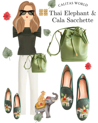 Calita Shoes LOAFERS GREEN LINEN 13CO THAI ELEPHANT Solo hoy