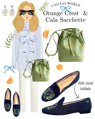 Calita Shoes ​LOAFERS FLORAL/ORANGES CREST MONOGRAM (2 DIFFERENT INITIALS) NAVY LINEN R22 Superdescuento