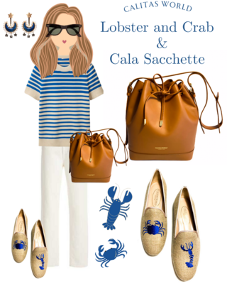 Calita Shoes ​LOAFERS NATURAL LINEN WITH ROYAL BLUE CRAB AND LOBSTER Ofertas especiales