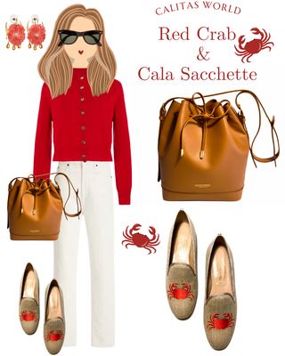 Calita Shoes ​LOAFERS NATURAL LINEN WITH RED CRABS 2025