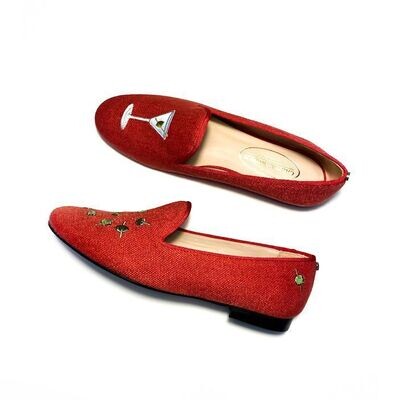Calita Shoes ​LOAFERS RED 14CO LINEN MARTINI AND OLIVES. (MINI OLIVE LEFT HEEL) Rebajas
