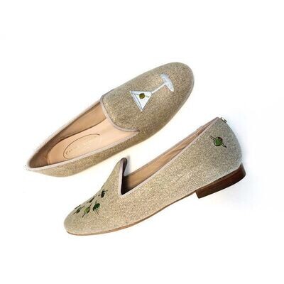 Calita Shoes ​LOAFERS NATURAL LINEN MARTINI AND OLIVES. (MINI OLIVE LEFT HEEL) Ofertas