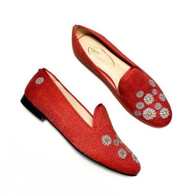 Calita Shoes ​LOAFERS RED 14CO LINEN DAISIES. (MINI DAISY LEFT HEEL) Rebajas baratas