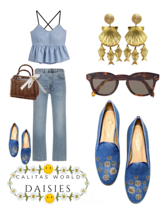 Calita Shoes ​LOAFERS LIGHT BLUE 22CO LINEN DAISIES. (MINI DAISY LEFT HEEL) Los más vendidos