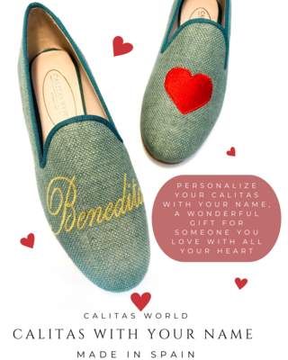 Calita Shoes ​LOAFERS GREEN LINEN 603TX NAME OR INITIALS IN GOLD AND RED HEART Rebajas top