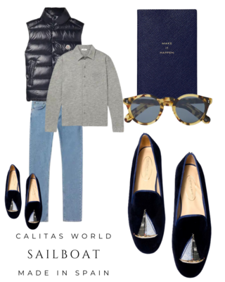 Calita Shoes ​LOAFERS MEN NAVY 9CO VELVET R22 SAILBOATS Ahorra y exporta