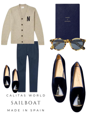 Calita Shoes ​LOAFERS MEN NAVY 9CO VELVET R22 SAILBOATS Ahorra y exporta