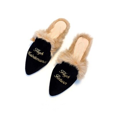 Calita Shoes MULES FUR BLACK VELVET HIGH MAINTENANCE / HIGH RETURN Libre de impuestos