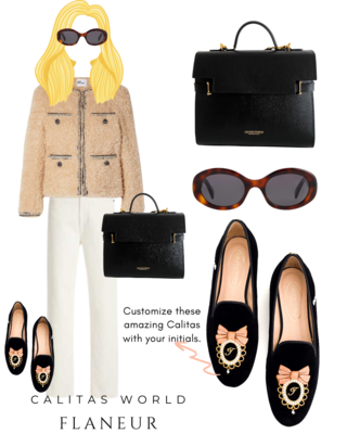 Calita Shoes ​LOAFERS FLANEUR BLACK VELVET GOLDEN INITIALS INSIDE MEDALLION Rebajas de fin de temporada