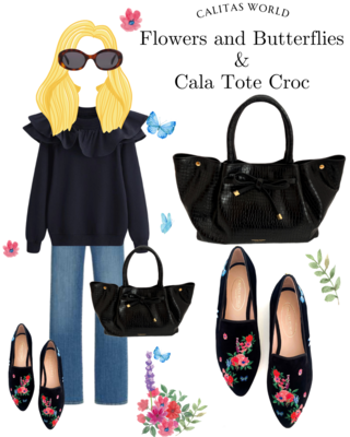 Calita Shoes ​POINTY BLACK VELVET FLOWERS AND BUTTERFLIES Tienda