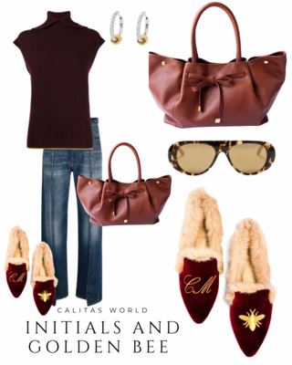 Calita Shoes ​POINTY FUR BURGUNDY CO VELVET INITIALS AND GOLDEN BEE Último día