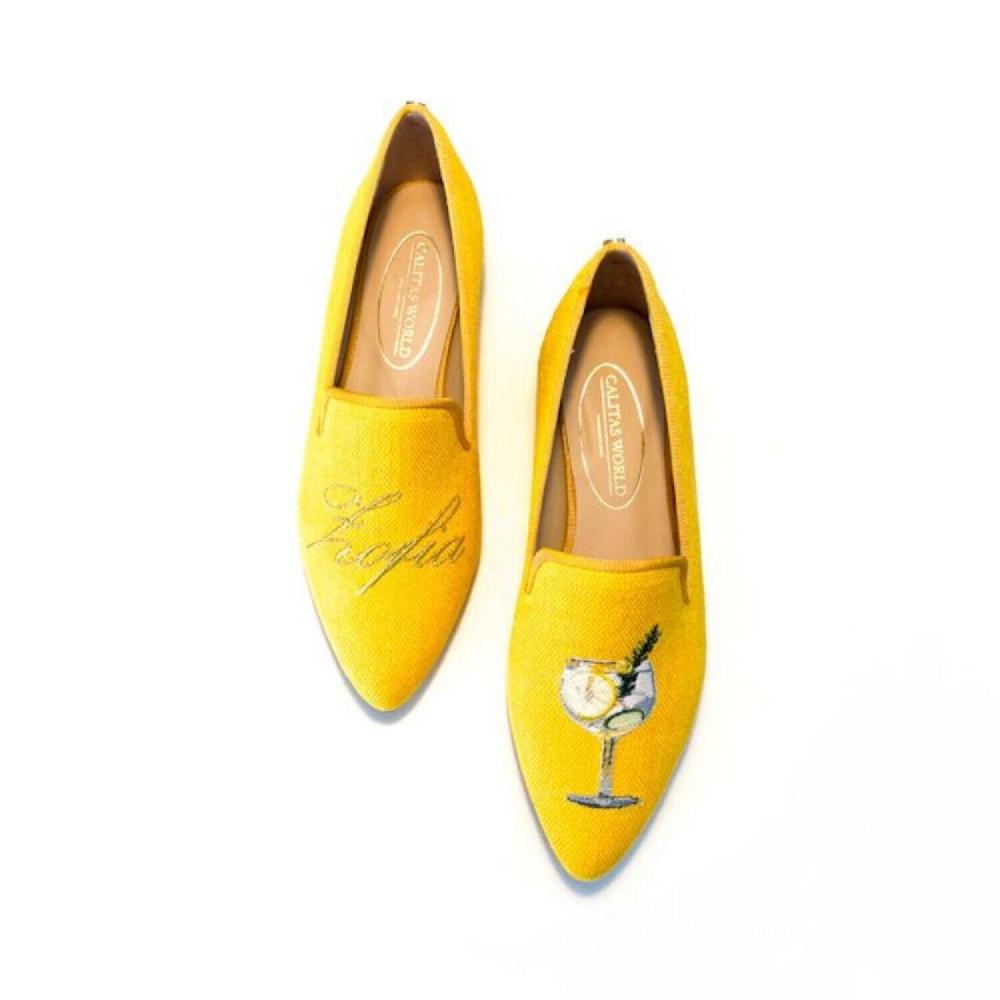 Calita Shoes POINTY YELLOW 16A CO LINEN PERSONALIZED NAME OR INITIAL AND GINTONIC
