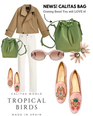 Calita Shoes LOAFERS PINK SUEDE TROPICAL BIRDS Devoluciones gratuitas