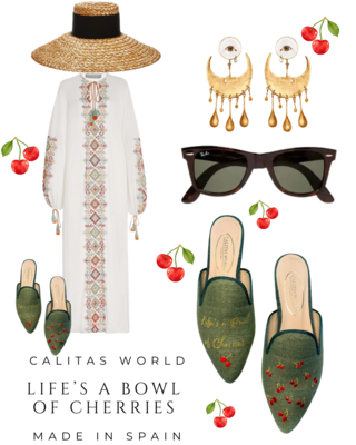 Calita Shoes MULES GREEN OLIVE LINEN 603 PV LIFE´S A BOWL OF CHERRIES Rebajas online