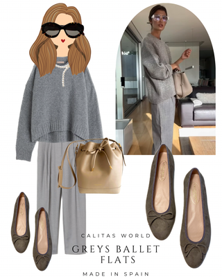 Calita Shoes BALLERINAS FLATS GREY SUEDE Envío gratis