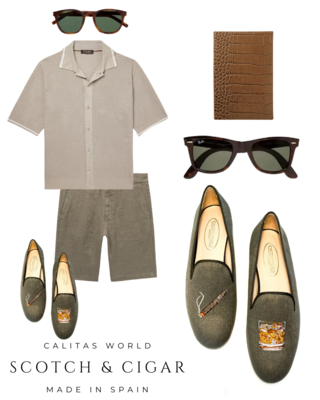Calita Shoes ​LOAFERS MEN DARK GREEN 10A LINEN CIGAR AND WHISKEY Solo queda un día