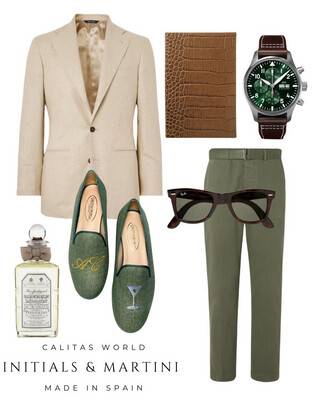 Calita Shoes ​LOAFERS MEN GREEN OLIVE 603TX LINEN MARTINI AND INITIALS Limitado a 3 días