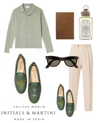 Calita Shoes ​LOAFERS MEN GREEN OLIVE 603TX LINEN MARTINI AND INITIALS Limitado a 3 días