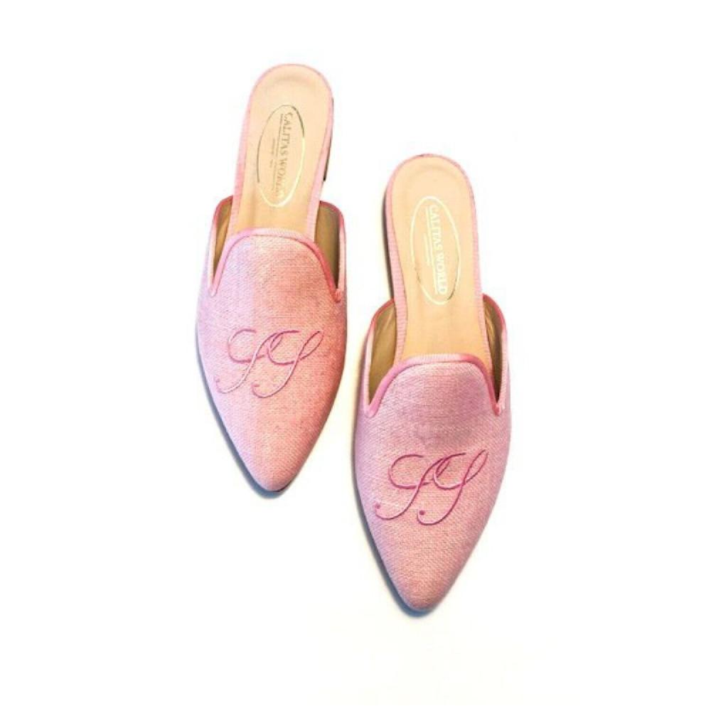 Calita Shoes ​MULES LIGHT PINK 220PV LINEN WEDDING EDITION​ INITIALS 2025