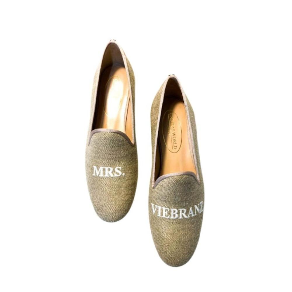 Calita Shoes LOAFERS NATURAL LINEN WEDDING EDITION MRS. AND PERSONALIZED NAME OR LAST NAME