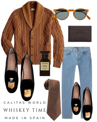 Calita Shoes ​LOAFERS MEN BLACK VELVET GLASS AND BOTTLE OF WHISKEY Rebajas