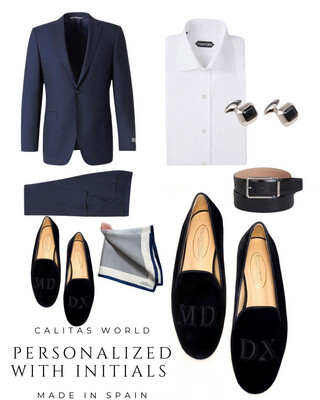 Calita Shoes ​LOAFERS MEN BLACK VELVET WITH BLACK ALICE INITIALS Los más vendidos