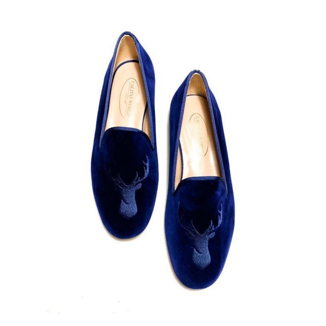 Calita Shoes ​LOAFERS MEN BLUE 9CO VELVET R22 WITH BLUE DEER Liquidación
